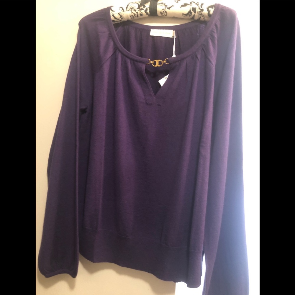 NWT Dark Amethyst Tory Burch Gemini Link Cashmere sweater